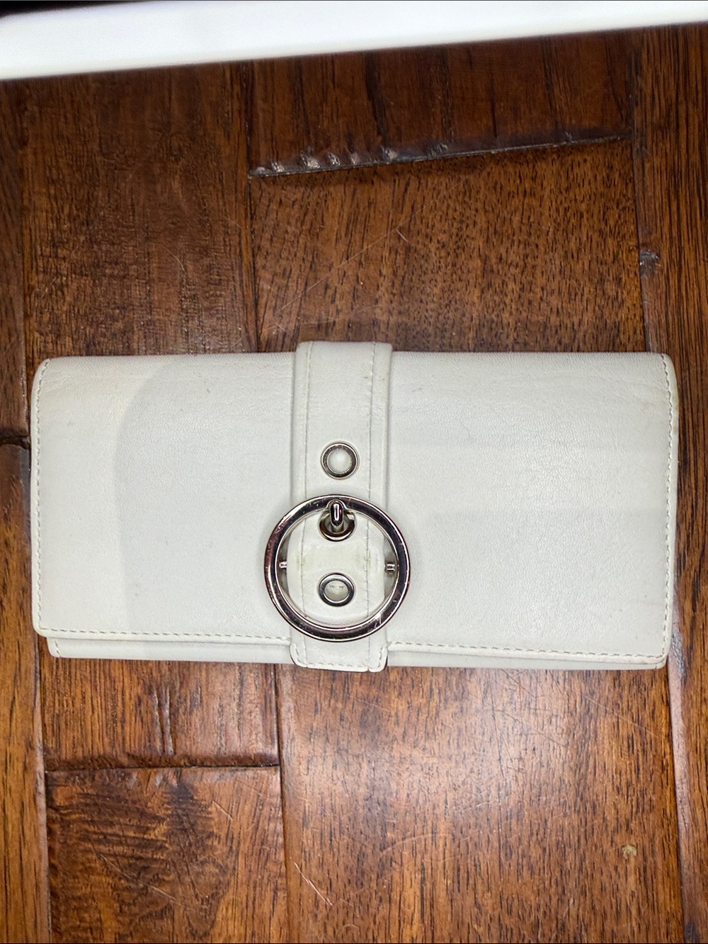 Coach White SoHo Leather Wallet with Silver Ring Accent